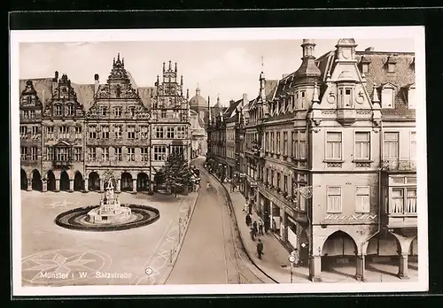 AK Münster i. W., Salzstrasse mit Brunnen