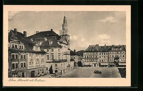 AK Löbau, Altmarkt mit Rathaus