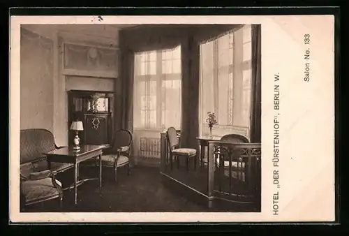 AK Berlin-Tiergarten, Hotel Der Fürstenhof, Salon No. 133