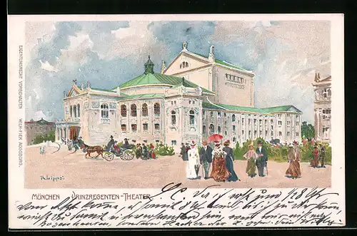 Lithographie München, Blick zum Prinzregenten-Theater