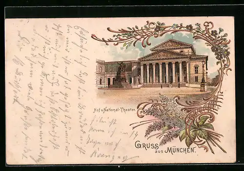 Lithographie München, Hof und National-Theater