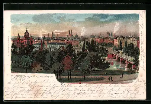 Lithographie München, Teilansicht vom Maximilianeum aus gesehen