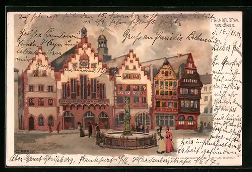 Lithographie Alt-Frankfurt, am Römer