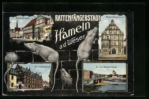 AK Hameln / Weser, Osterstrasse, Rattenfängerhaus, Hochzeitshaus