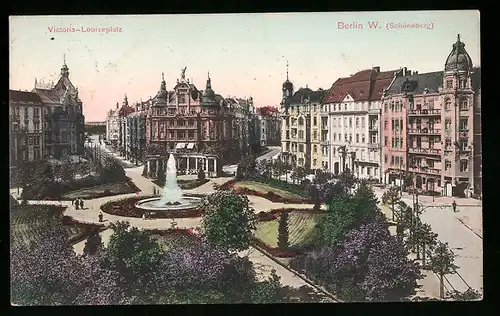 AK Berlin-Schöneberg, Victoria-Louise-Platz mit Brunnen
