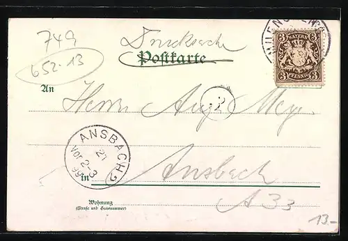 Lithographie München, Theatinerkirche mit Feldherrnhalle