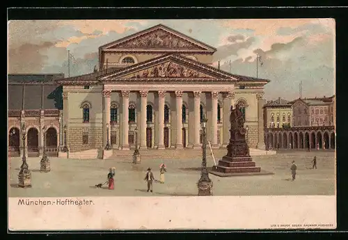 Lithographie München, Blick auf die Front des Hoftheaters