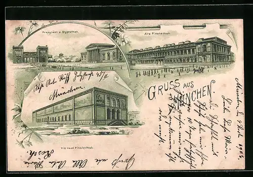 Lithographie München, Alte und Neue Pinakothek, Glyptothek