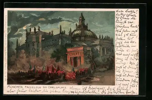 Lithographie München, Fackelzug am Carlsplatz