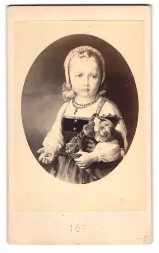 Fotografie Gemälde Sorrois von Dicksee, Mädchen mit Haube und Kasperpuppe