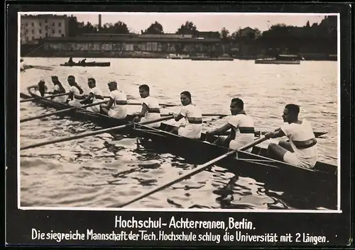 Fotografie unbekannter Fotograf, Ansicht Berlin, Hochschul Ruder-Regatta, Siegreicher 8er der technischen Hochschule