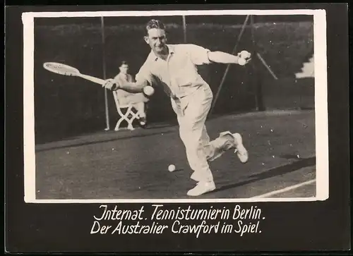 Fotografie unbekannter Fotograf, Ansicht Berlin, Int. Tennis-Turnier, Tennisspieler Crawford aus Australien