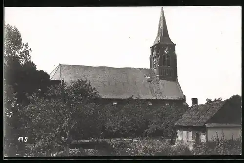 Fotografie Ansicht Sailly-sur-la-Lys / Belgien, Flandernschlacht, zerschossener Kirchturm, Kriegszerstörung, 1.WK