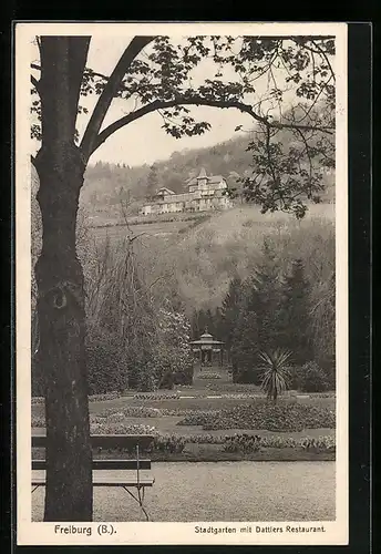 AK Freiburg i. B., Stadtgarten mit Dattlers Restaurant