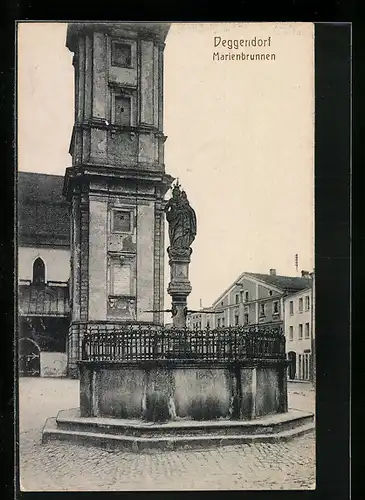 AK Deggendorf, Anblick des Marienbrunnen