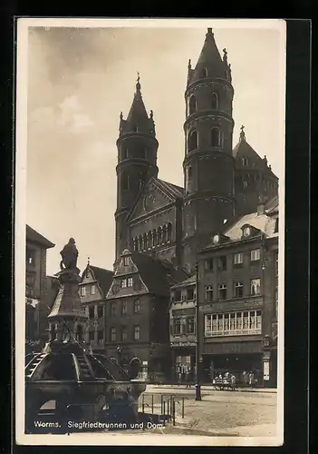 AK Worms, Siegfriedbrunnen und Dom