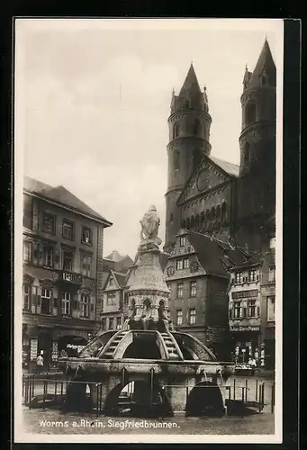 AK Worms a. Rhein, Am Siegfriedbrunnen