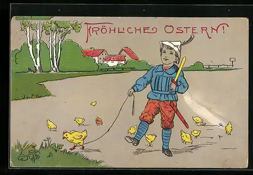 AK Junge mit Osterküken zum Feste