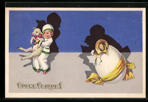 AK Osterküken schlüpft aus dem Ei