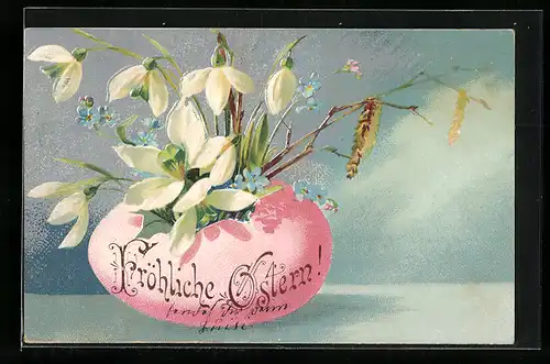 AK Schneeglöckchen wachsen aus dem Osterei