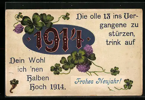 AK Jahreszahl 1914 mit Kleeblättern