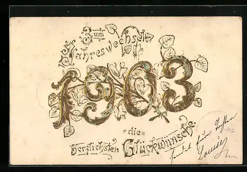 AK Jahreszahl 1903 in goldener Schrift