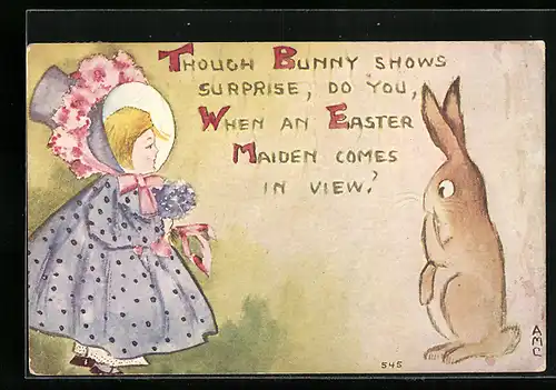 AK Mädchen und Osterhase