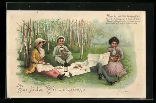 AK Gesellschaft beim Picknick zu Pfingsten