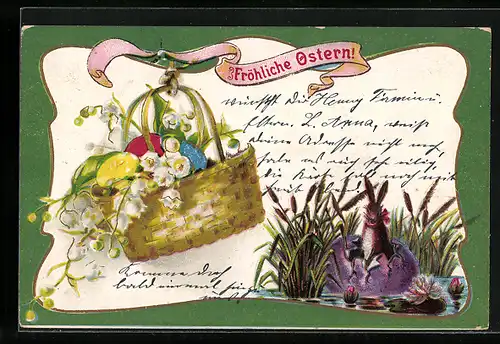 AK Osterhase blickt aus einem Osterei