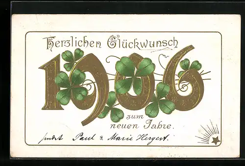 AK Jahreszahl 1906 mit Kleeblättern