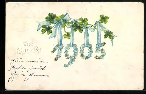 AK Jahreszahl 1905 aus Vergissmeinnicht mit Kleeblättern