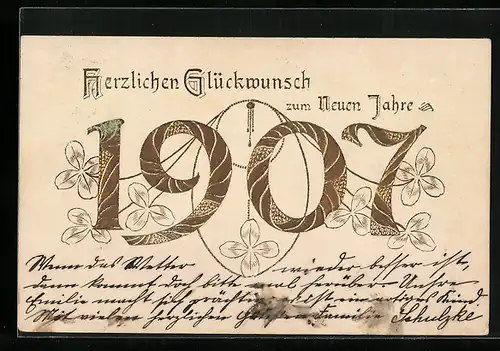 AK Jahreszahl 1907 in goldener Schrift