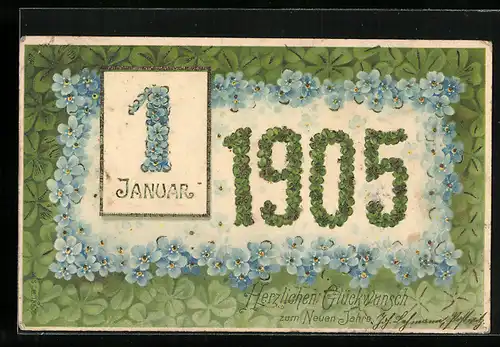 AK Jahreszahl 1905 aus Kleeblättern