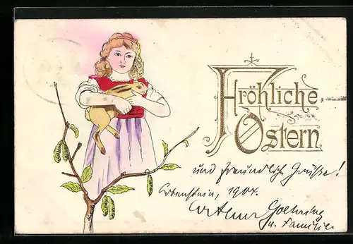 AK Mädchen mit Osterhasen zum Feste