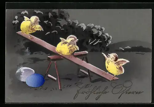 AK Osterküken auf der Wippe