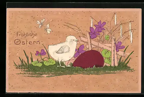 AK Osterküken mit Osterei