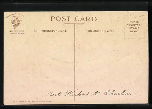 AK Osterküken in einer Mütze mit Vergissmeinnicht