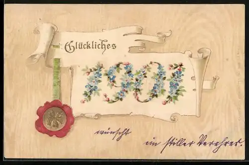 AK Glückliches Neues Jahr, Jahreszahl 1901, Siegel mit Kleeblatt