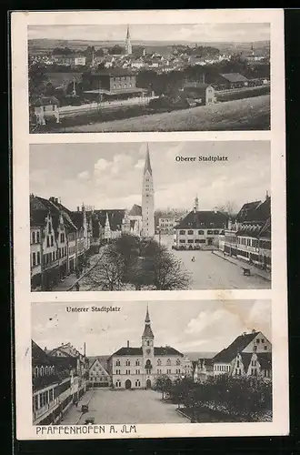 AK Pfaffenhofen / Ilm, oberer und unterer Stadtplatz, Gesamtansicht