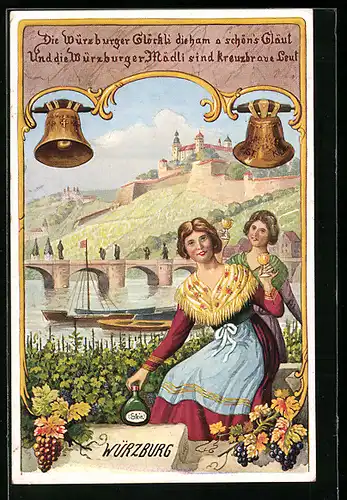AK Würzburg, Ortsansicht, Mädel mit Schnaps Stein