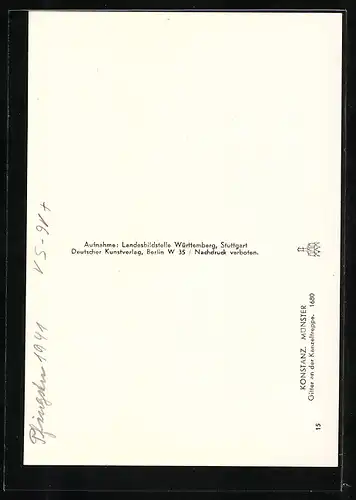 Foto-AK Deutscher Kunstverlag, Nr. 15: Konstanz, Münster, Gitter an der Kanzeltreppe