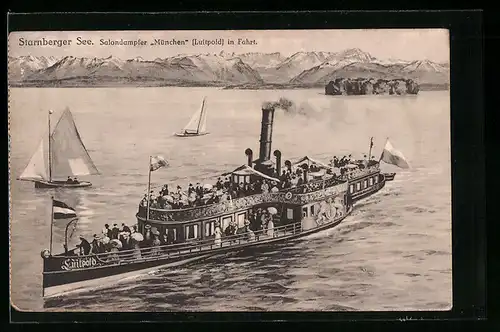 AK Starnberger See, Salondampfer München (Luitpold) in Fahrt