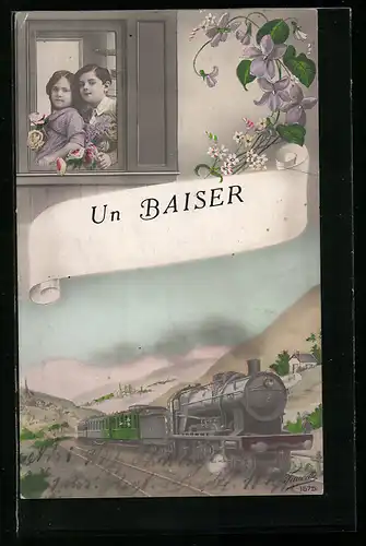 AK Un Baiser, französische Eisenbahn