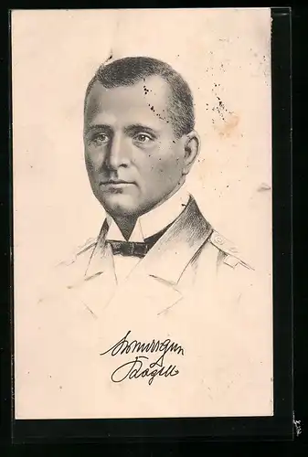 Künstler-AK Portrait von U-Boot-Kapitänleutnant Otto Weddigen
