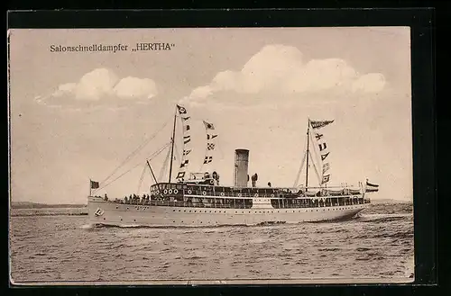 AK Salonschnelldampfer Hertha in Flaggengala