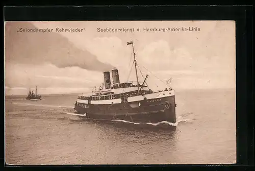 AK Passagierschiff D.S.S.D. Kehrwieder auf ruhiger See unter Dampf, Hamburg-Amerika Linie