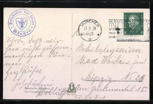 AK München, Wandmalerei Der Champagnerkrieg im Ratskeller