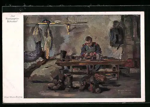 Künstler-AK Der Kompagnie-Schuster, Schuhmacher