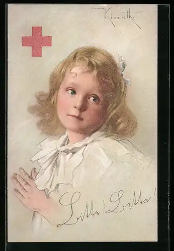 AK Betendes Mädchen, Rotes Kreuz
