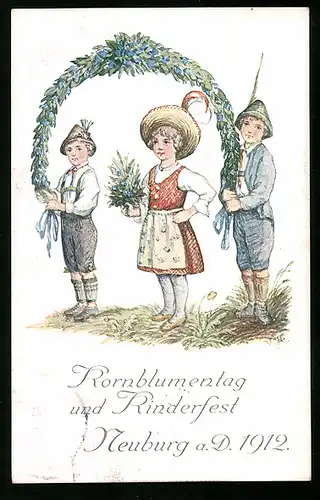 AK Neuburg a. D., Kornblumentag und Kinderfest 1912
